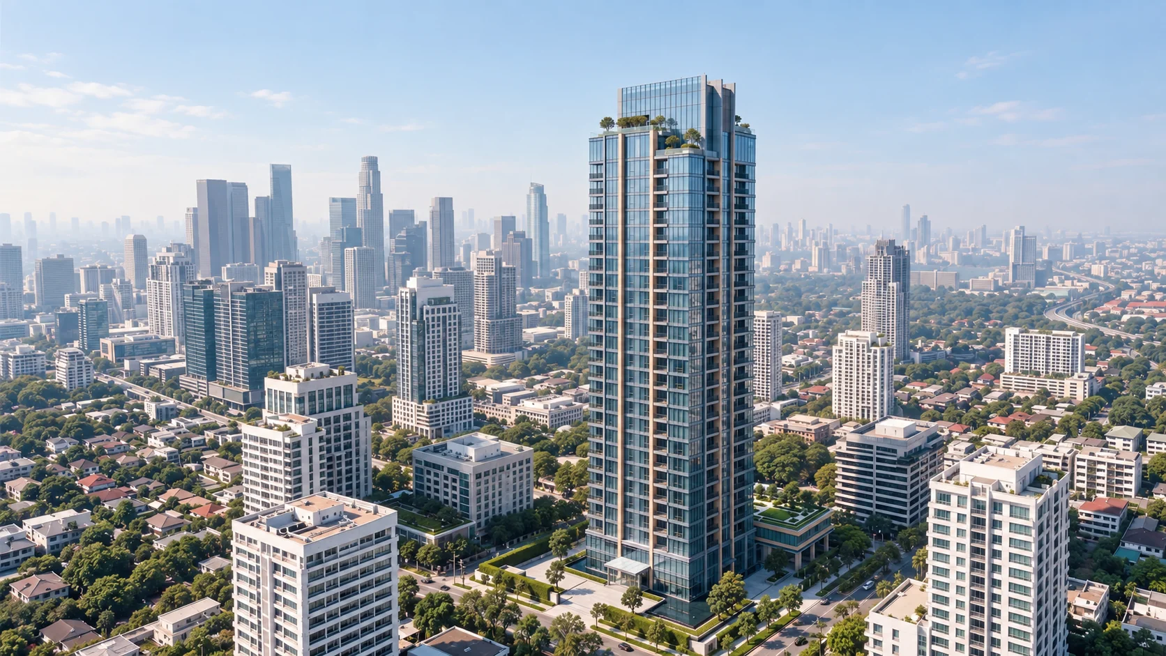 One Meridien concept tower above an illustrative cityscape