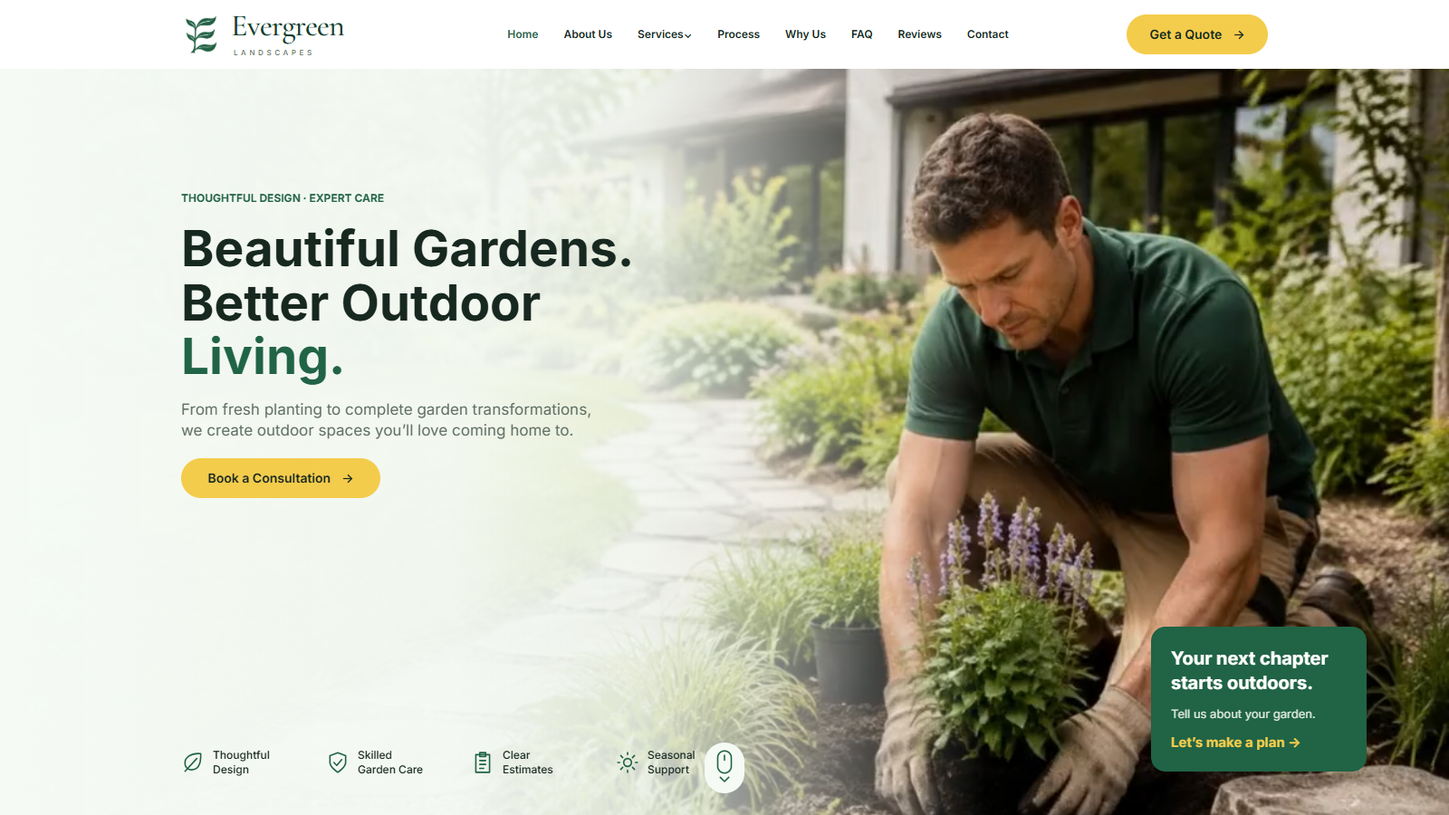 Evergreen Landscapes · Garden design & care website hero