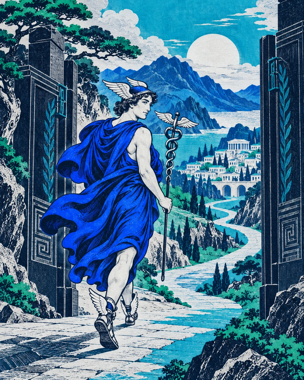 Japanese woodblock interpretation of Hermes
